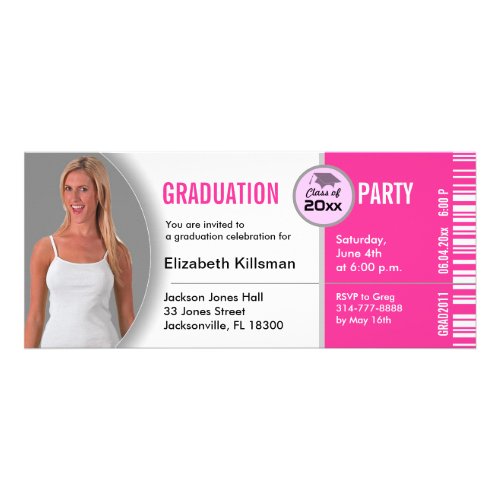 Graduation Ticket Party Invitation TKT313 Pink