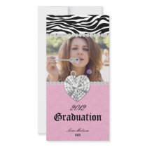 Graduation Zebra Lace Diamond Jewel Sweet 16 Photo Greeting Card
