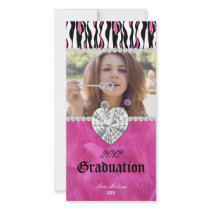 Graduation Zebra Tiger Diamond Jewel Sweet 16 Photo Card
