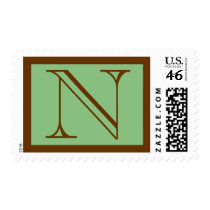 Gradutation Party Initial N Green Brown Stamp