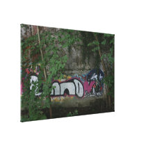 Graffiti in the forest, Rheinfelden, Switzerland Stretched Canvas Print