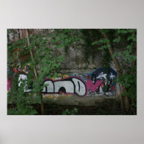 Graffiti in the forest, Rheinfelden, Switzerland Print