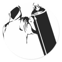 Graffiti writer with spray can stencil round sticker