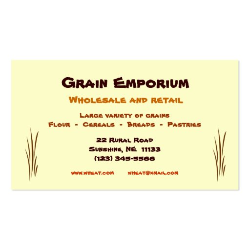 Grain Emporium Business Cards (back side)