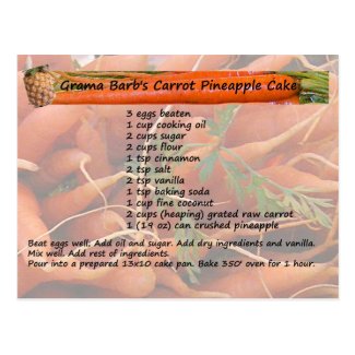 GramaBarb's Carrot Pineapple Cake Postcard Post Card