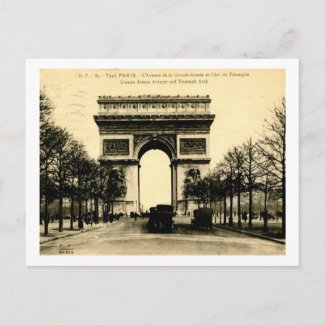 Grand Armee Ave. and Triumph Arc Paris 1924 Vintag postcard