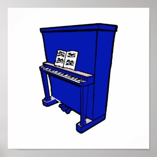 grand blue upright piano with music.png print