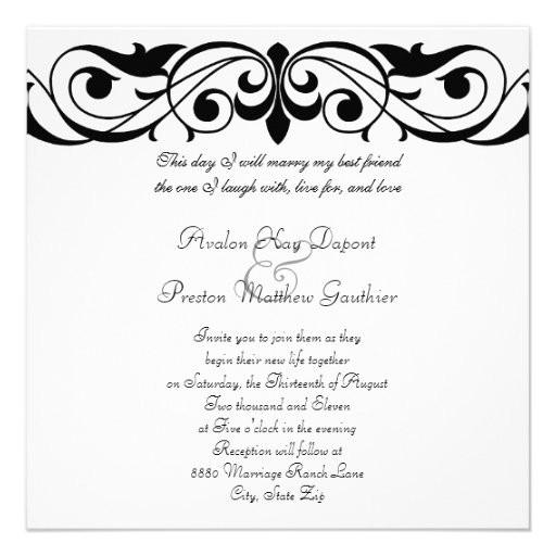 Grand Duchess Black And White Scroll Invitation