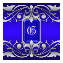 Grand Duchess Blue Jewel Silver Scroll Invitation