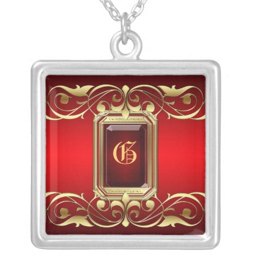 Grand Duchess Red Jewel Gold Scroll Necklace