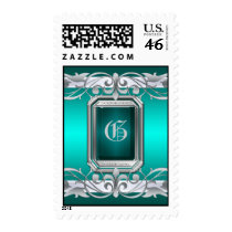 Grand Duchess Silver Monogram Teal Postage