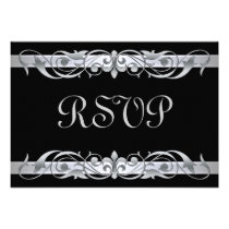 Grand Duchess Silver Scroll Black RSVP Card Personalized Invitations