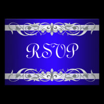 Grand Duchess Silver Scroll Blue RSVP Card invitations