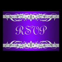 Grand Duchess Silver Scroll Purple RSVP Card invitations