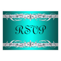 Grand Duchess Silver Scroll Teal RSVP Card Personalized Invitation