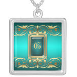 Grand Duchess Teal Jewel Gold Scroll Necklace