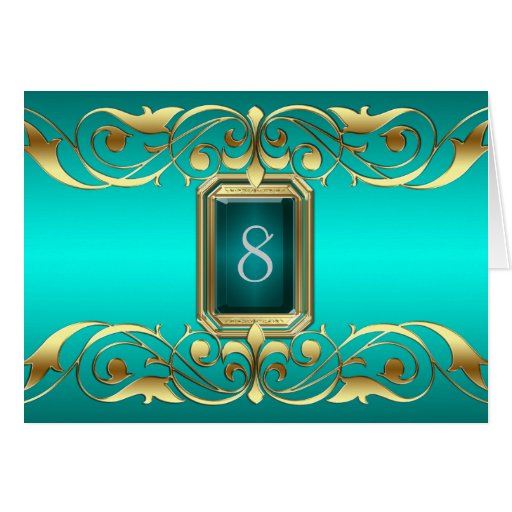 Grand Duchess Teal Jewel Gold Scroll Table Card