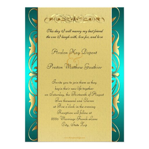 Grand Duke Teal Jewel Gold Scroll Teal Invitation