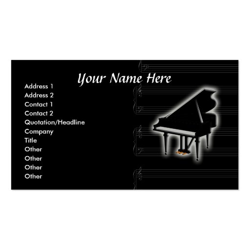Grand Piano And Grand Staff Business Card Template (front side)