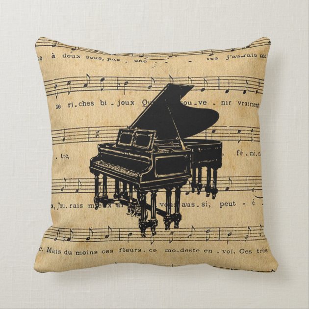 Grand Piano Antique French Sheet Music Pillow-1