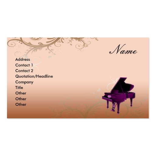 Grand Piano Business Card Decorative Floral (front side)