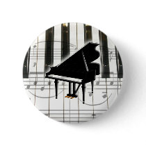 Grand Piano Keyboard & Notes Pinback Button