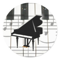 Grand Piano Keyboard & Notes Round Stickers