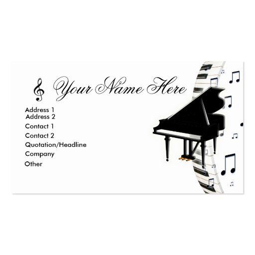 Grand Piano Keyboardn Music Notes  and G-Clef Business Card (front side)