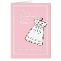 Granddaughter, Baptism Gown on Pink Greeting Card