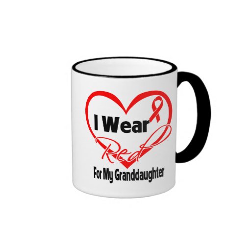 Granddaughter - I Wear a Red Heart Ribbon Mugs