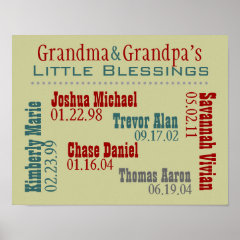Grandma and Grandpa's Grandkids Names Birthdays Poster