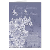 Grandma, Birthday Card With Flowers And Butterflie