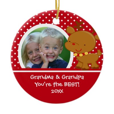 Grandma Grandpa Photo Reindeer Christmas Ornament