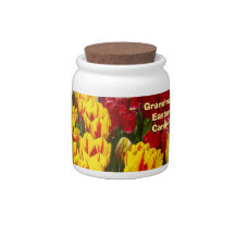 Grandma's Easter Candy jar Bright Tulip Flowers