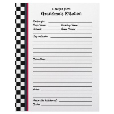 Grandmas Kitchen Checkered Red Accent Recipe Page Customized Letterhead
