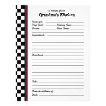 Grandmas Kitchen Checkered Red Accent Recipe Page Customized Letterhead