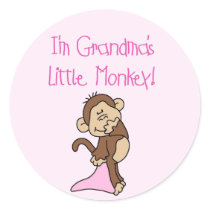 Grandma's Little Monkey - Pink T-shirts and Gifts Round Stickers