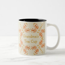 "Grandma's Tea Cup", orange & tan dragonflies Mug