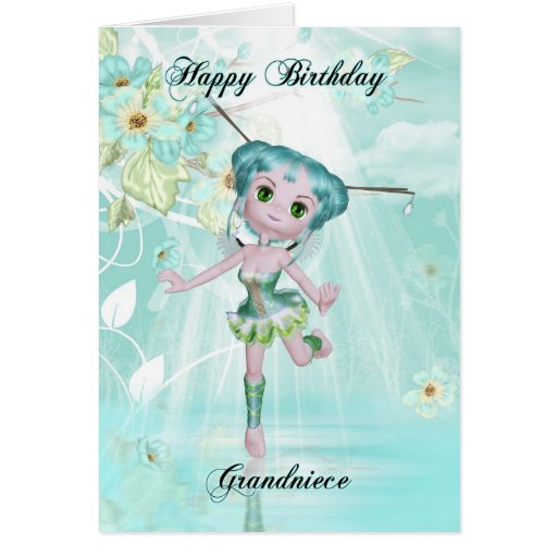 grandniece cute fairy birthday greeting card aqua
