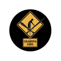 grandpa crossing wall clocks