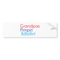 Grandpa red blue text that says Grandpa Pimpin and bumper stickers