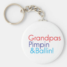 Grandpa red blue text that says Grandpa Pimpin and Keychain