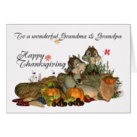 Grandparents, Cute Thanksgiving Card With Cornucop