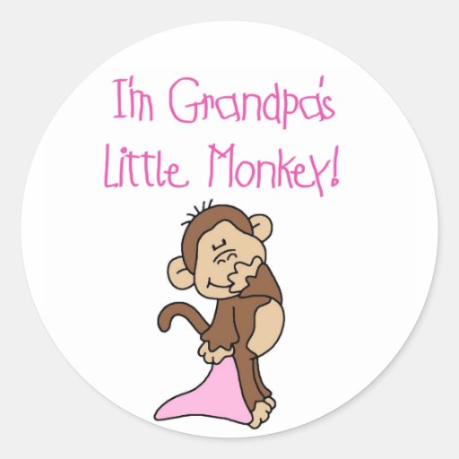 Grandpa's Little Monkey -Pink Tshirts and Gifts Round Stickers