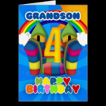 Grandson 4th Birthday Card With Bouncy Castle And cards