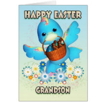 Grandson Easter Card - Cute Duck With Basket Of Tr