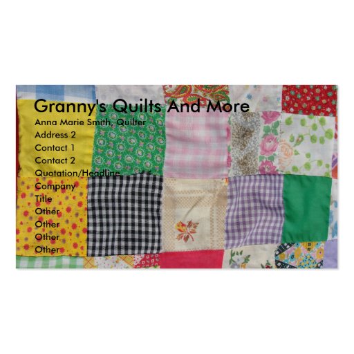 Granny's Quilts And More Business Card Template