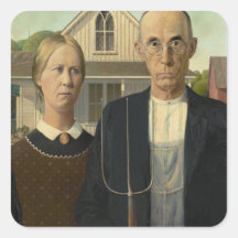 Grant Wood - American Gothic Square Sticker