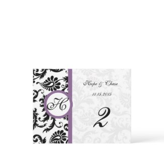 Grape & Black Damask Swirls Table Number Cards postcard
