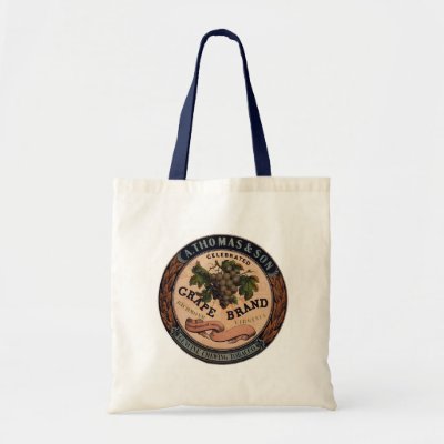 Bag features vintage original art that reads A. Thomas & Son celebrated grape brand genuine chewing tobacco.